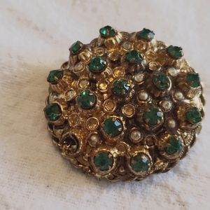 Vintage Green, White & Gold Brooch